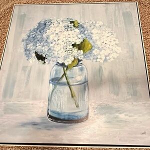 Floral Canvas acrylic Art with White Hydrangeas. ORIGINAL and SIGNED. 32”x32”..